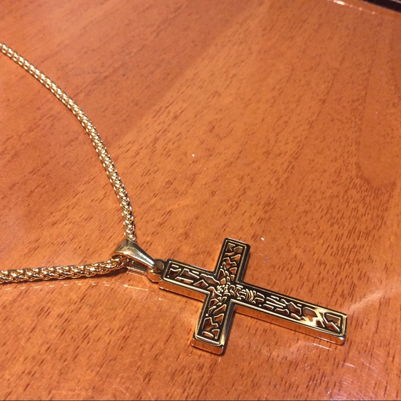 KraftKreations Accessories Mens Lux Real 8k Gold Plated Cross